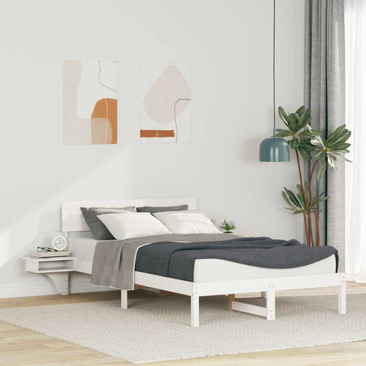 Bed Frame with Bedside Tables White Solid pine wood