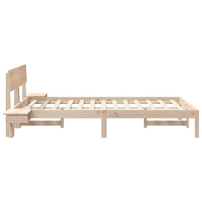 Bed Frame with Bedside Tables Brown Solid pine wood