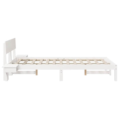 Bed Frame with Bedside Tables White Solid pine wood
