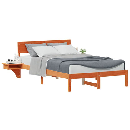 Bed Frame with Bedside Tables Wax brown Solid pine wood
