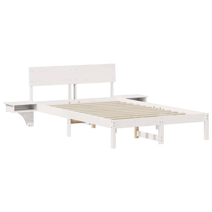 Bed Frame with Bedside Tables White Solid pine wood