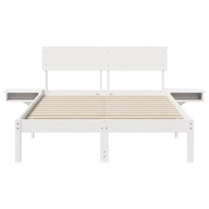 Bed Frame with Bedside Tables White Solid pine wood