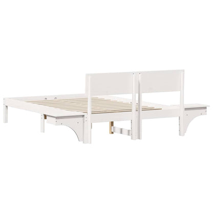 Bed Frame with Bedside Tables White Solid pine wood