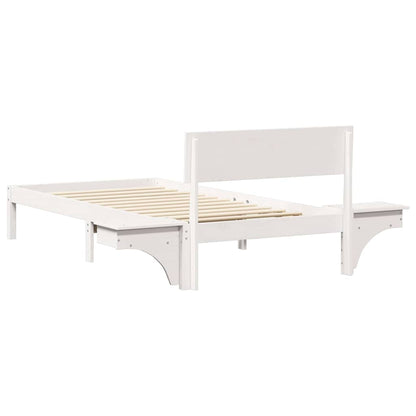 Bed Frame with Bedside Tables White Solid pine wood