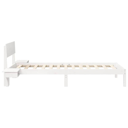 Bed Frame with Bedside Tables White Solid pine wood