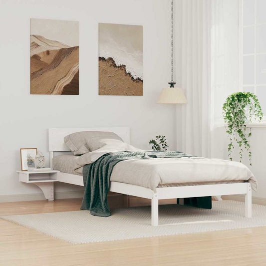 Bed Frame with Bedside Tables White Solid pine wood