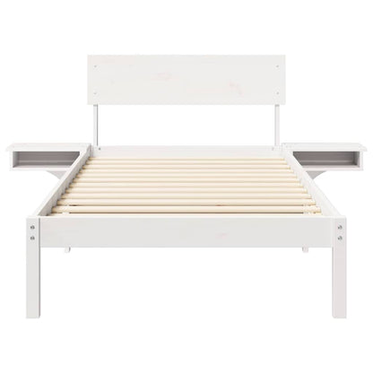 Bed Frame with Bedside Tables White Solid pine wood