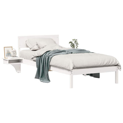 Bed Frame with Bedside Tables White Solid pine wood