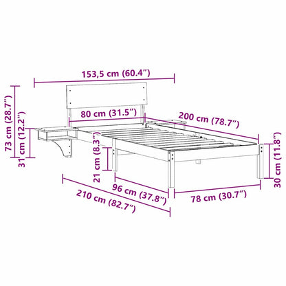 Bed Frame with Bedside Tables White Solid pine wood