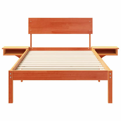 Bed Frame with Bedside Tables Wax brown Solid pine wood
