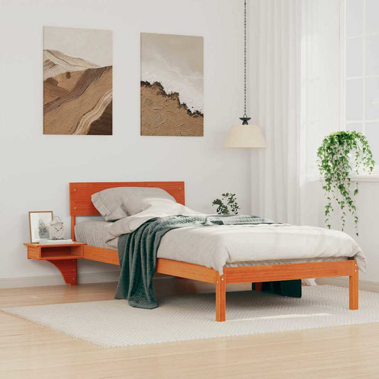 Bed Frame with Bedside Tables Wax brown Solid pine wood