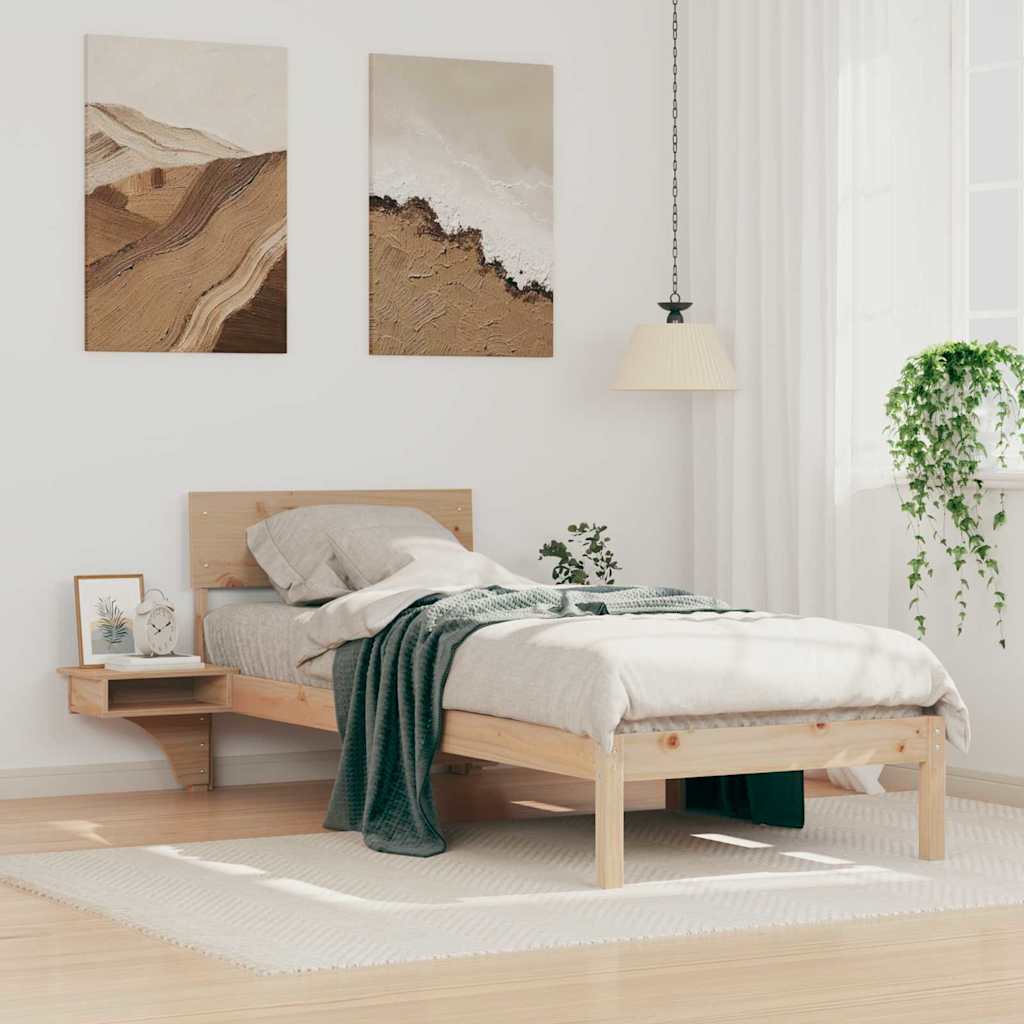 Bed Frame with Bedside Tables Brown Solid pine wood