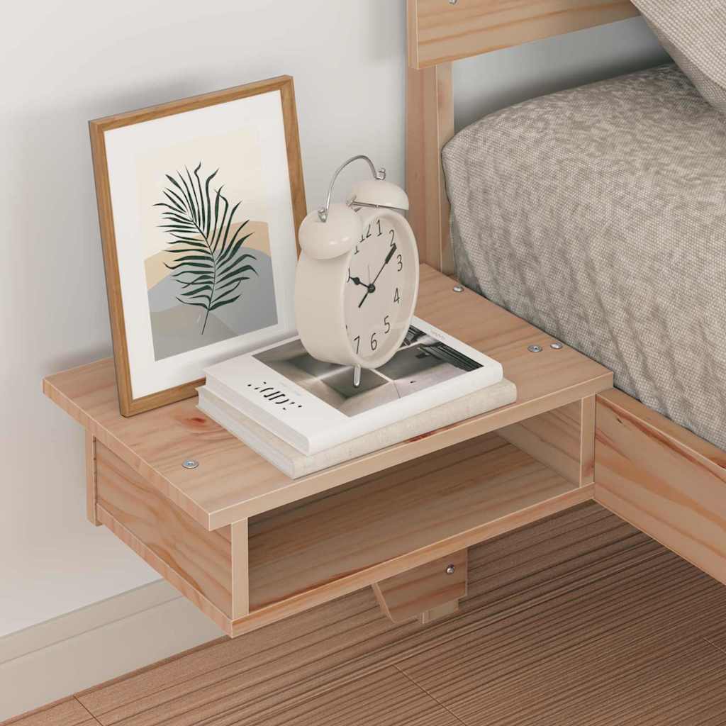 Bed Frame with Bedside Tables Brown Solid pine wood