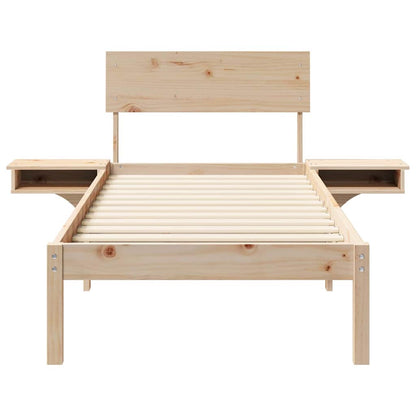 Bed Frame with Bedside Tables Brown Solid pine wood