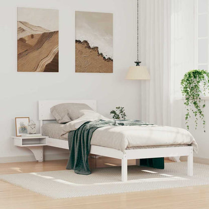Bed Frame with Bedside Tables White Solid pine wood