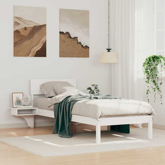 Bed Frame with Bedside Tables White Solid pine wood