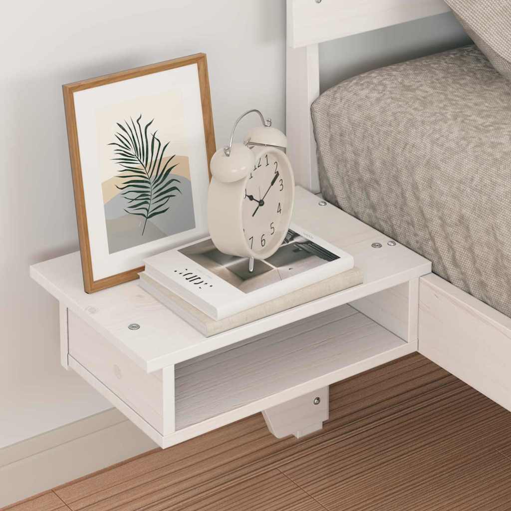 Bed Frame with Bedside Tables White Solid pine wood