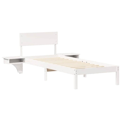 Bed Frame with Bedside Tables White Solid pine wood