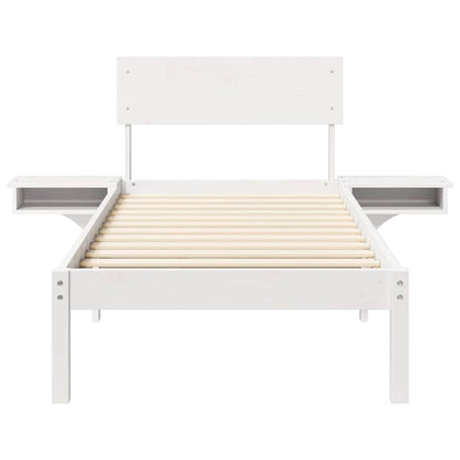 Bed Frame with Bedside Tables White Solid pine wood