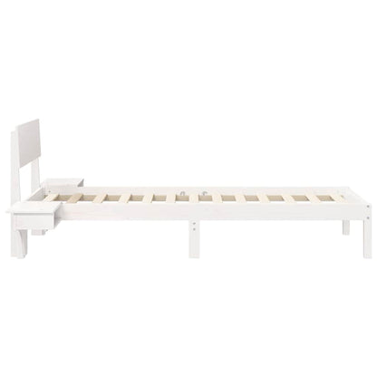 Bed Frame with Bedside Tables White Solid pine wood