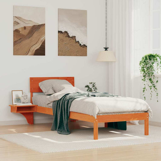 Bed Frame with Bedside Tables Wax brown Solid pine wood