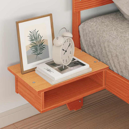 Bed Frame with Bedside Tables Wax brown Solid pine wood