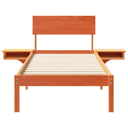 Bed Frame with Bedside Tables Wax brown Solid pine wood