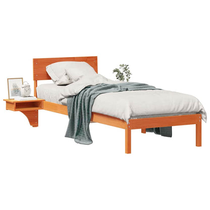 Bed Frame with Bedside Tables Wax brown Solid pine wood