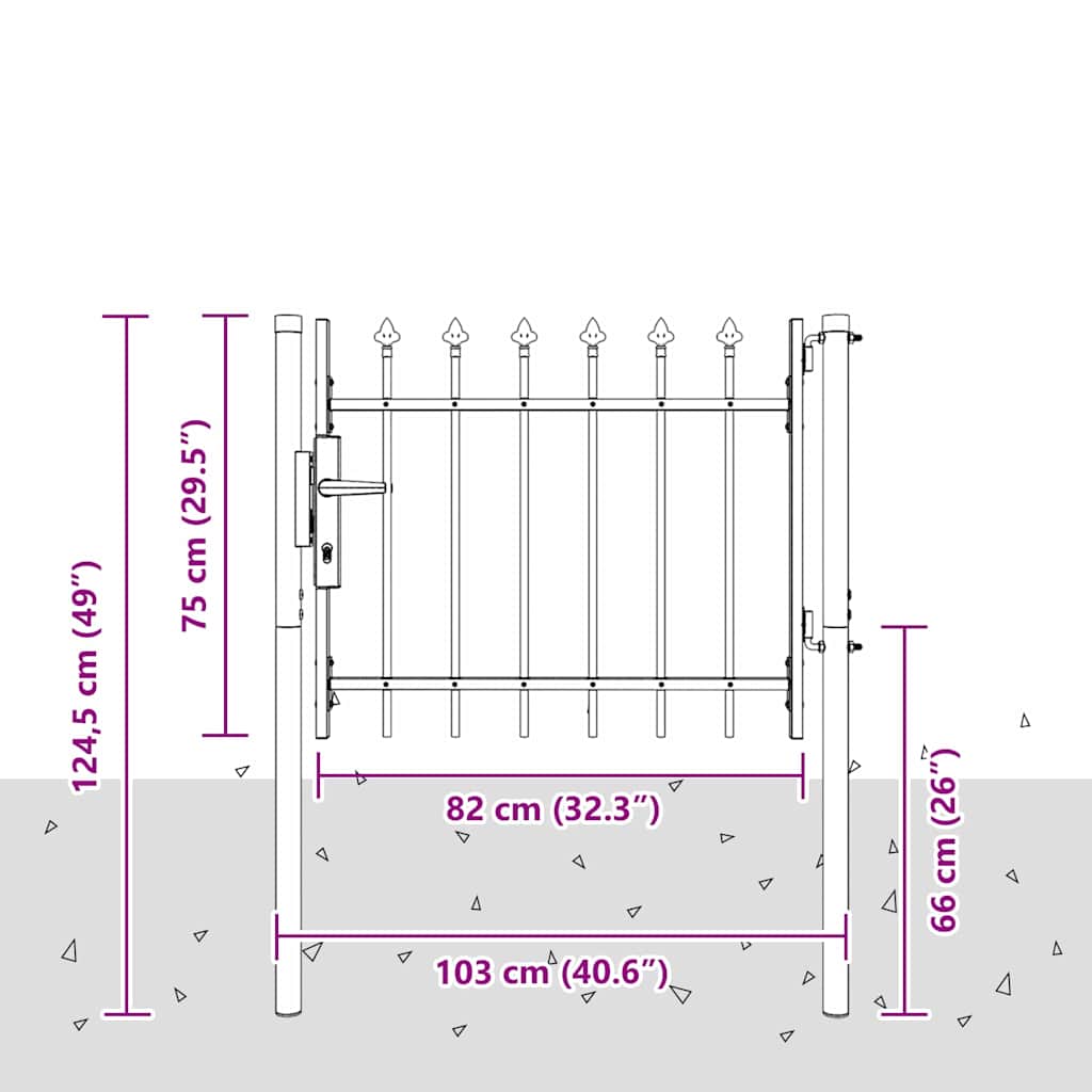 Fence Gate Grey 100 x 75 cm Powder coated steel