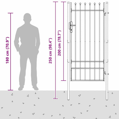 Fence Gate Grey 100 x 200 cm Powder coated steel