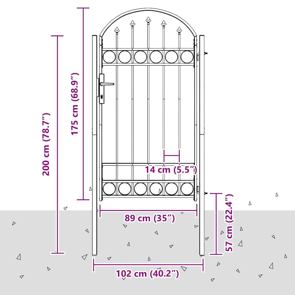 Fence Gate Grey 100 x 175 cm Powder-coated steel