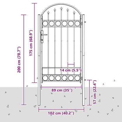 Fence Gate Grey 100 x 175 cm Powder-coated steel