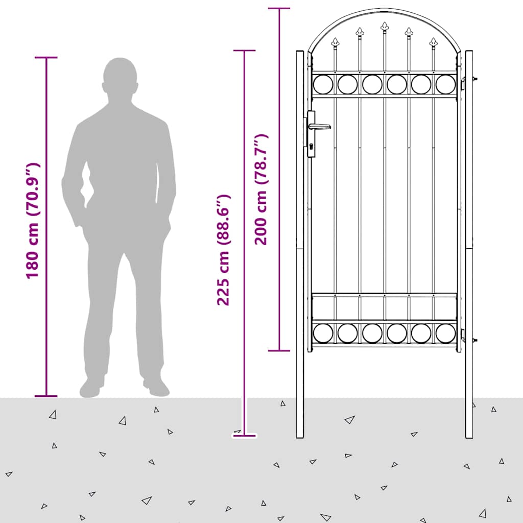 Fence Gate Grey 100 x 250 cm Powder-coated steel