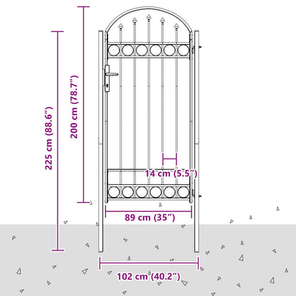 Fence Gate Grey 100 x 250 cm Powder-coated steel