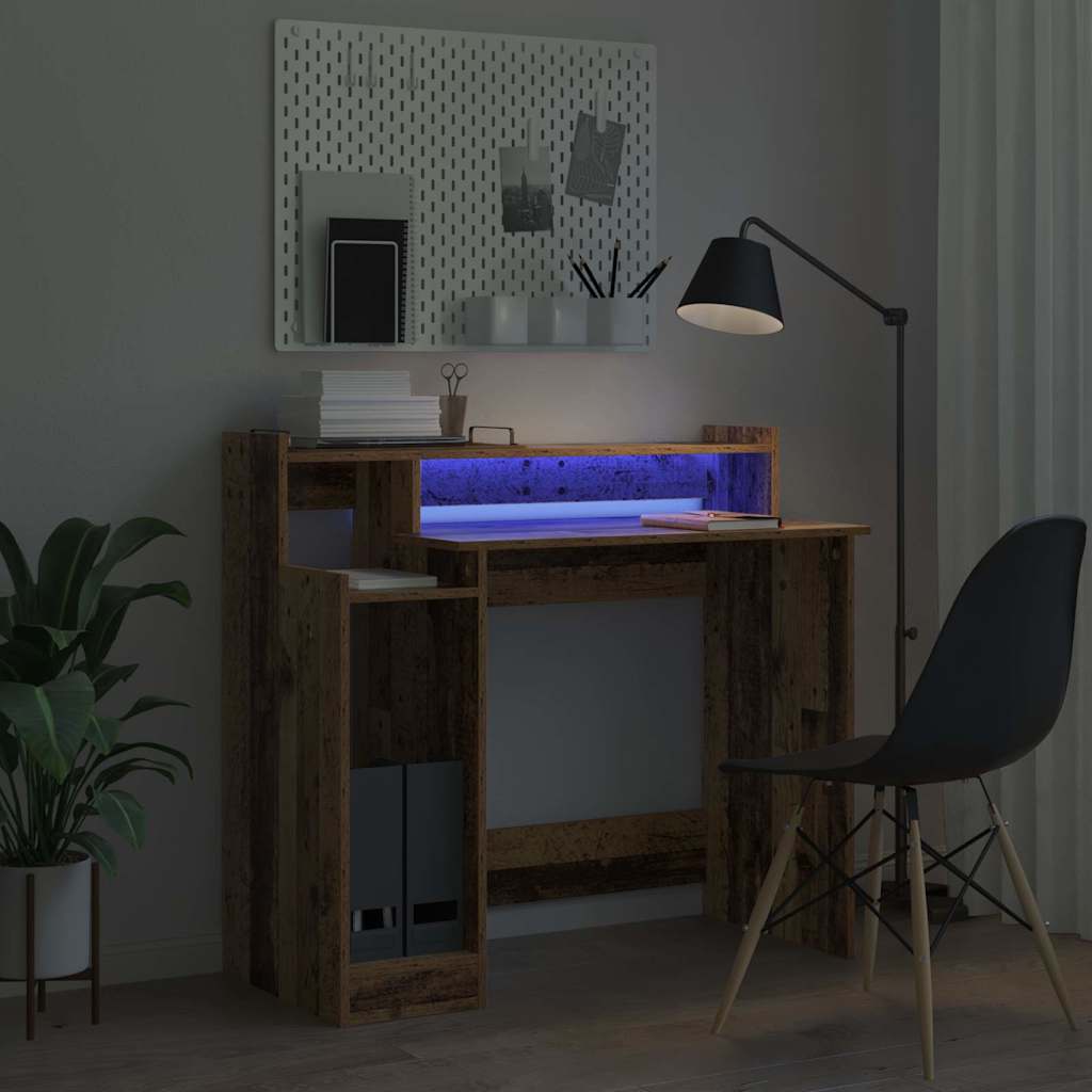 Desk with Desk Lamps Old wood 97 x 45 x 90 cm Engineered wood