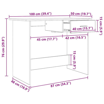 Desk with Drawer Black oak 100 x 50 x 76 cm Engineered wood