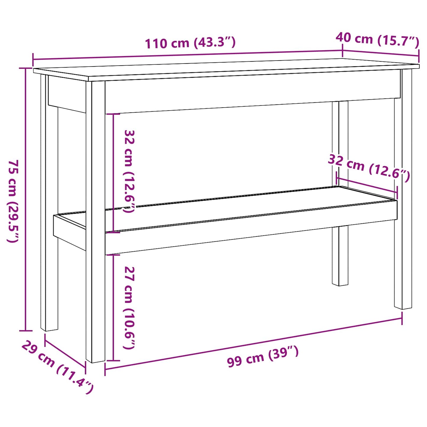 Console Table Wax brown 110 x 40 x 75 cm Solid pine wood