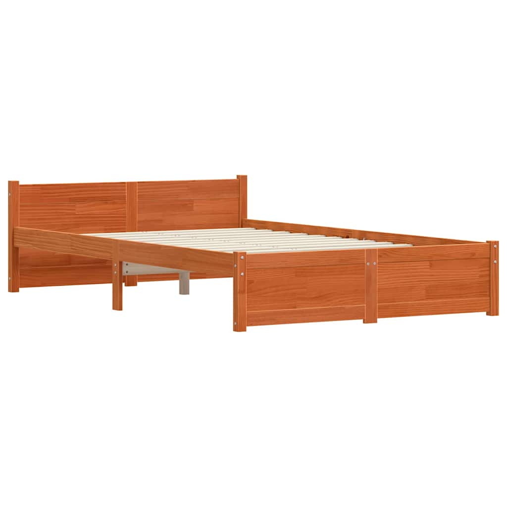 Bed Frame with Headboard Wax brown 120 x 190 cm Solid pine wood