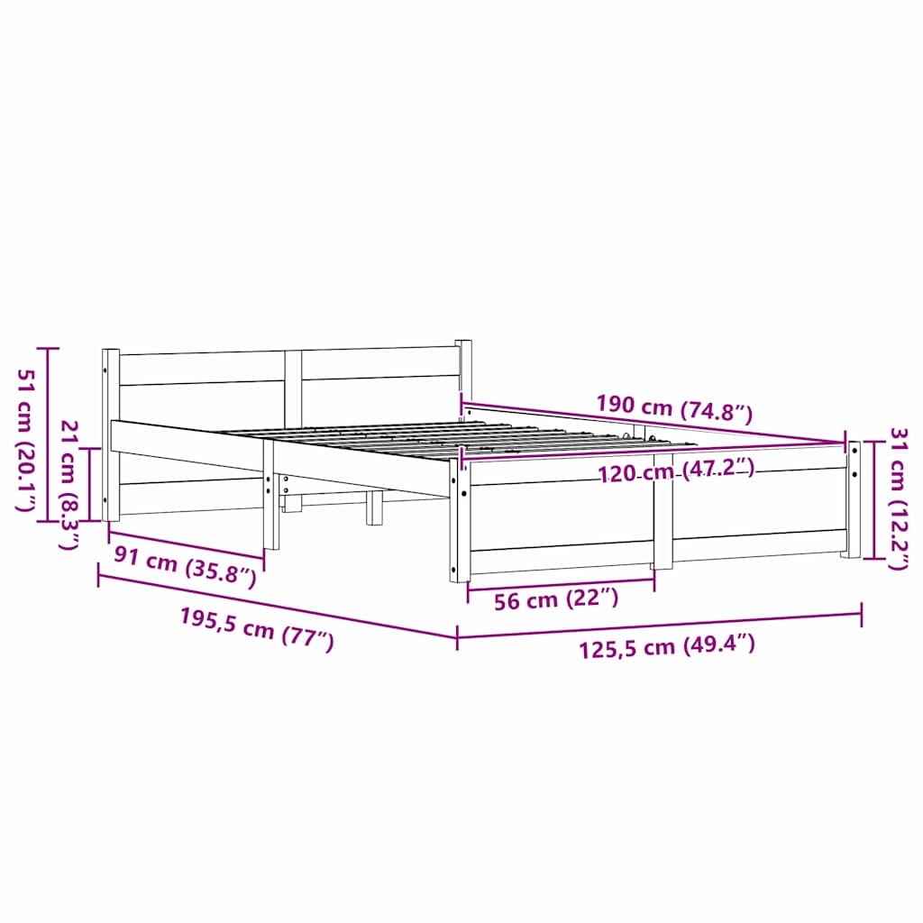 Bed Frame with Headboard Wax brown 120 x 190 cm Solid pine wood