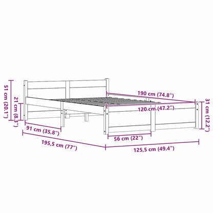 Bed Frame with Headboard Wax brown 120 x 190 cm Solid pine wood