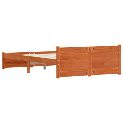 Bed Frame with Headboard Wax brown 135 x 190 cm Solid pine wood