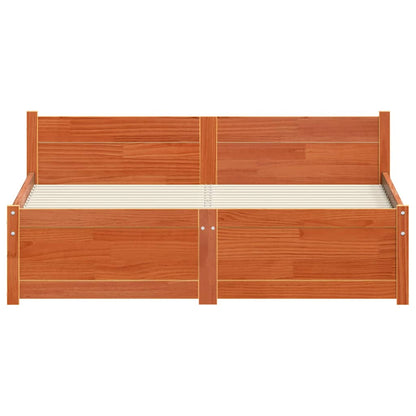 Bed Frame with Headboard Wax brown 135 x 190 cm Solid pine wood