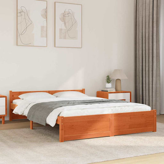 Bed Frame with Headboard Wax brown 140 x 190 cm Solid pine wood