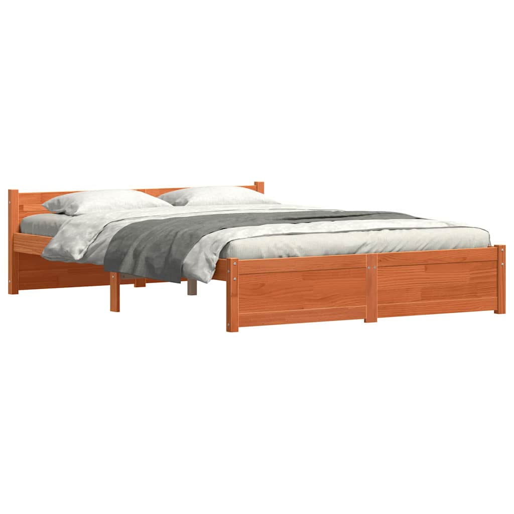 Bed Frame with Headboard Wax brown 140 x 190 cm Solid pine wood