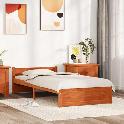 Bed Frame with Headboard Wax brown 100 x 200 cm Solid pine wood