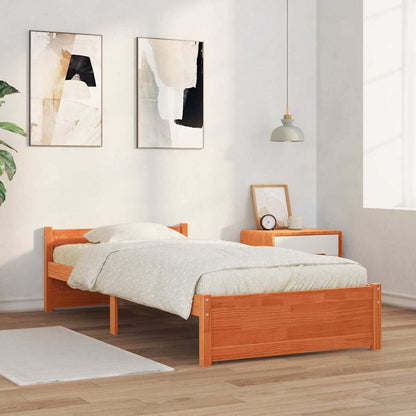 Bed Frame with Headboard Wax brown 100 x 200 cm Solid pine wood