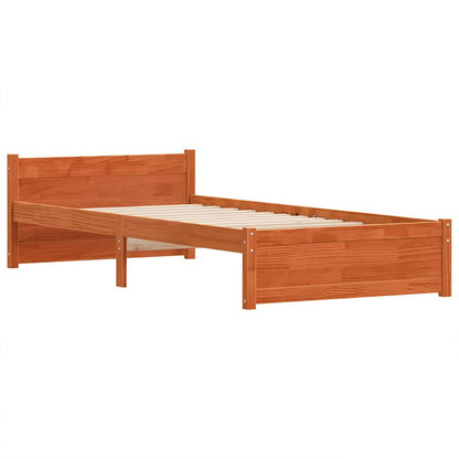 Bed Frame with Headboard Wax brown 100 x 200 cm Solid pine wood