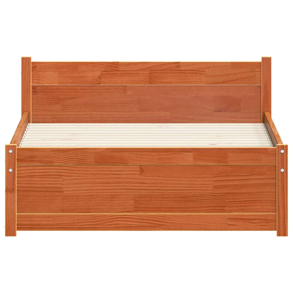 Bed Frame with Headboard Wax brown 100 x 200 cm Solid pine wood