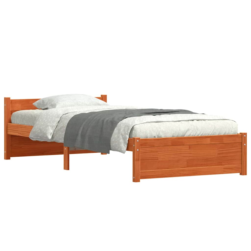Bed Frame with Headboard Wax brown 100 x 200 cm Solid pine wood