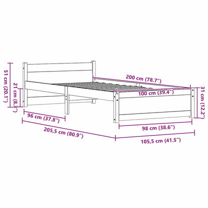 Bed Frame with Headboard Wax brown 100 x 200 cm Solid pine wood